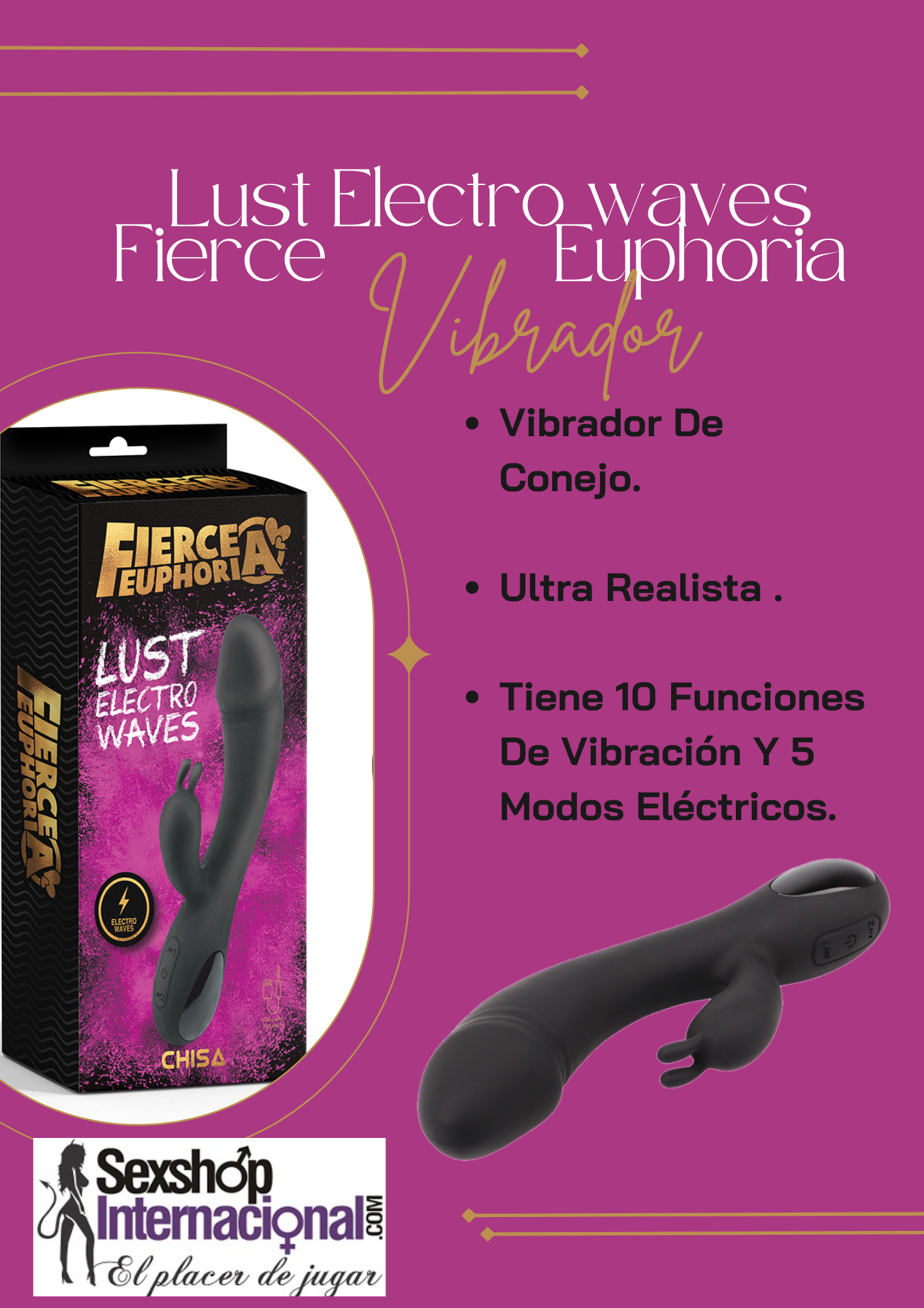 FEROZ Y EUFORICO VIBRADOR PLACER DOBLE VAGINAL Y CLITORIAL SEXSHOP